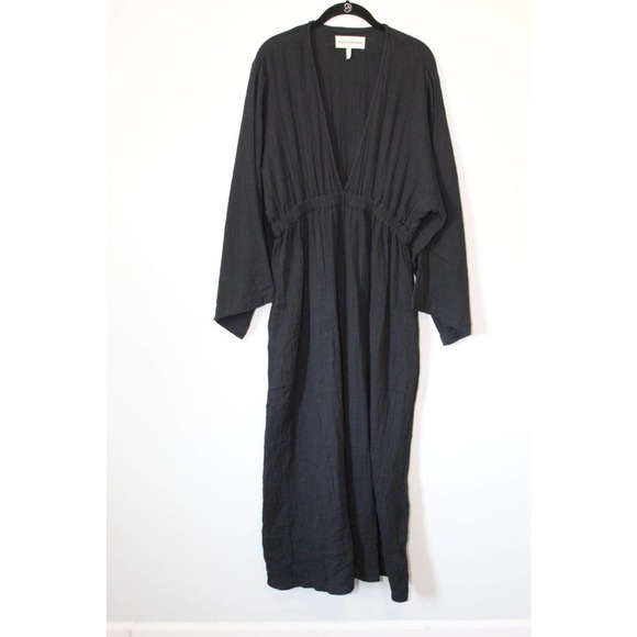 Mara Hoffman Blair Deep V-neck Long Sleeve Maxi Coverup Dress Black Large H14113 - Picture 2 of 16